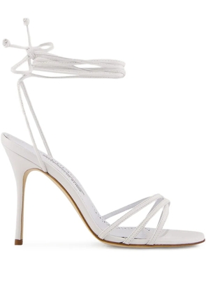 Manolo Blahnik 105mm leather ankle-tie sandals - White
