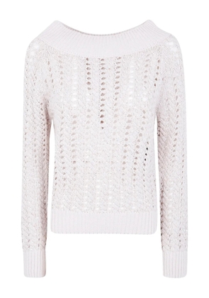 D.Exterior open-knit sweater - White
