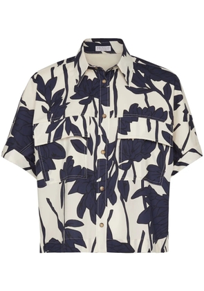 Brunello Cucinelli leaf-print cotton shirt - White