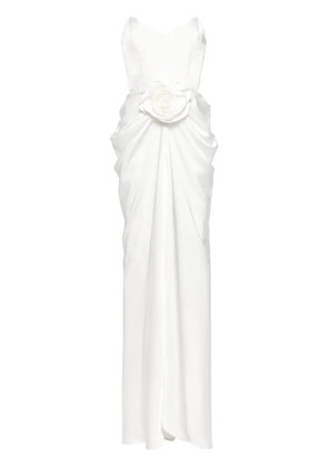 Ana Radu floral-appliqué draped gown - White