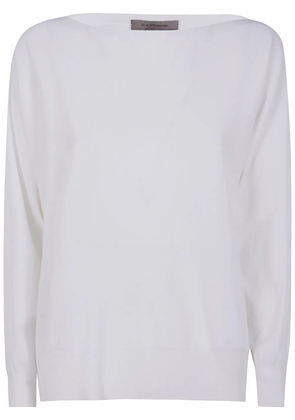 D.Exterior boat-neck sweater - White