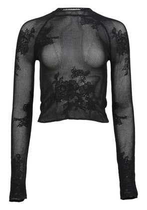 Fleur Du Mal pointelle-knit lace T-shirt - Black