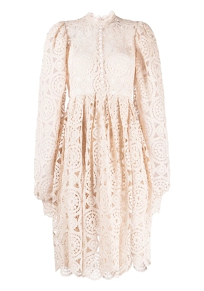 ANOUKI puff-sleeve crochet-cotton dress - Neutrals