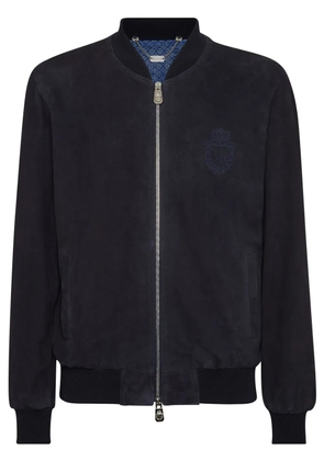 Billionaire crest-embroidered suede bomber jacket - Blue