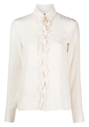 CHANEL Pre-Owned 2000s frilled-detailing silk shirt - Neutrals