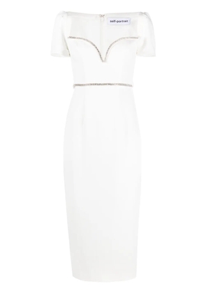 Self-Portrait White Diamante Trim Split crepe midi dress