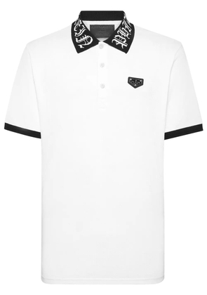 Philipp Plein logo-plaque cotton polo shirt - White