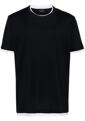 Brioni logo-embroidered cotton T-shirt - Blue