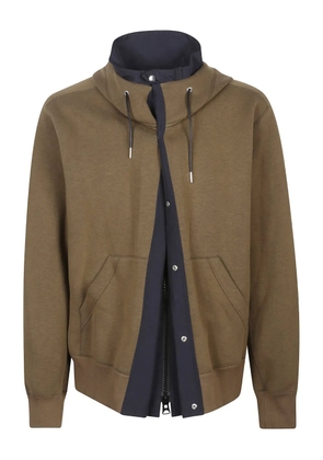 sacai hooded panelled cotton sweater - Neutrals