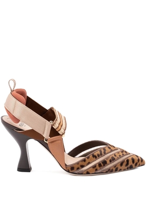 FENDI 85mm Colibrì leopard-print pumps - Brown