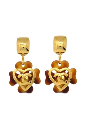 CHANEL Pre-Owned 1995 clover dangle clip-on earrings - Gold