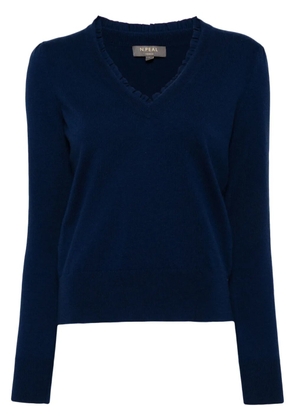 N.Peal ruffle-trim cashmere jumper - Blue