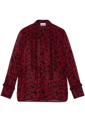 GANNI floral-print ruffled shirt - Red