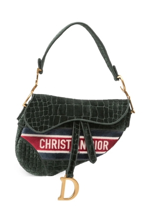 Christian Dior Pre-Owned 2021 Velvet Embroidered Crocodile Effect Saddle Bag shoulder bag - Green