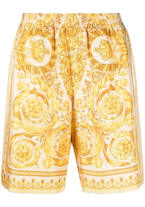 Versace Barocco-print silk shorts - Yellow