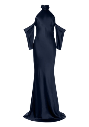 Michelle Mason halterneck drop-sleeve maxi dress - Blue