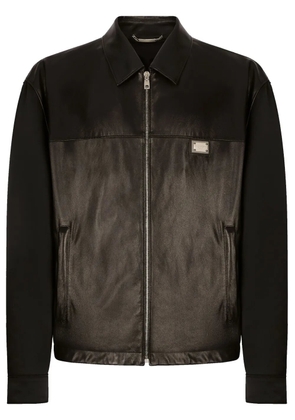 Dolce & Gabbana logo-plaque leather jacket - Black