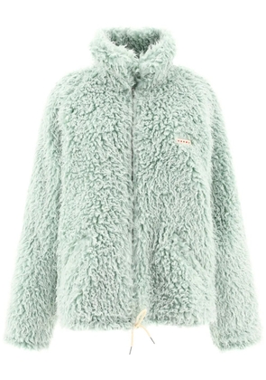 Marni logo-appliqué faux-fur jacket - Blue