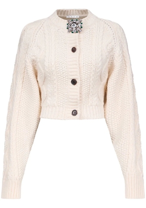 AREA brooch-detail cardigan - Neutrals