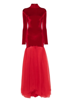 Atu Body Couture tulle-detail velvet gown - Red