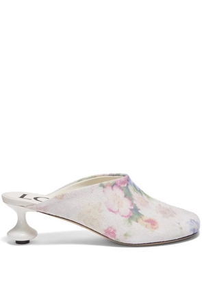 LOEWE 45mm floral print calf leather mules - White