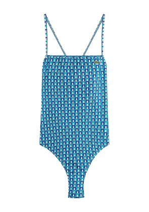 Lacoste geometric-print criss-cross swimsuit - Blue