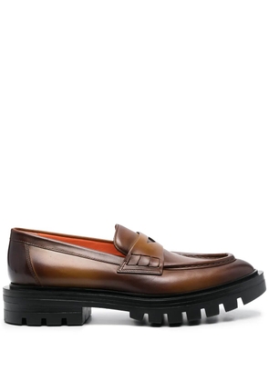 Santoni leather penny loafers - Brown