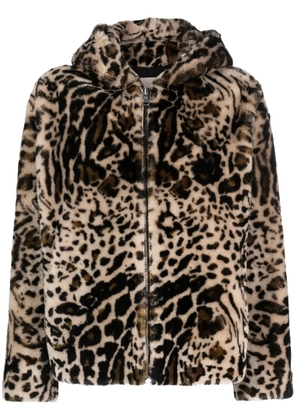 Yves Salomon leopard-print shearling hooded jacket - Neutrals