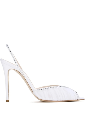 Andrea Wazen 105mm Kay crystal-embellished pleated slingback sandals - White
