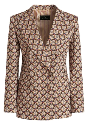 ETRO floral-jacquard double-breasted blazer - Brown