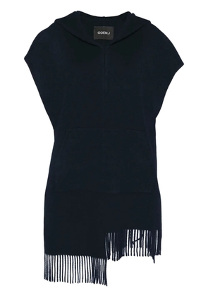 Goen.J fringed hooded poncho - Blue