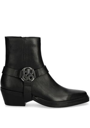 HUGO 50mm logo plaque biker boots - Black