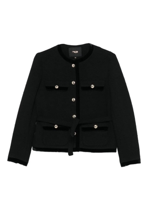 Maje velvet-trim belted jacket - Black
