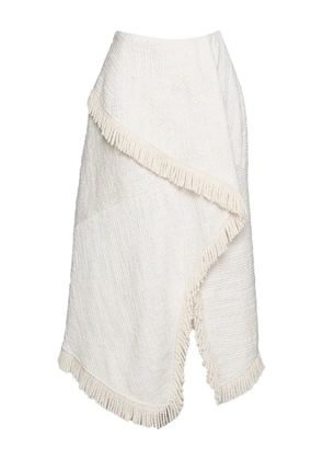 Muller Of Yoshiokubo Slow fringed asymmetric midi skirt - White