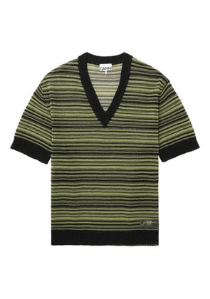 GANNI striped v-neck T-shirt - Black