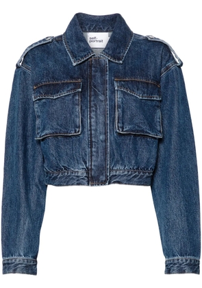 Self-Portrait cropped denim jacket - Blue