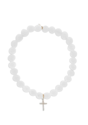 Sydney Evan 14K yellow gold diamond Small Cross Clam charm bracelet