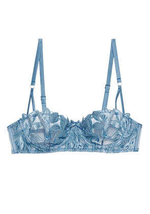 Fleur Du Mal Velvet Lily embroidered balconette bra - Blue