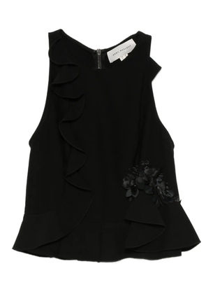 Gemy Maalouf ruffled floral-embellished top - Black