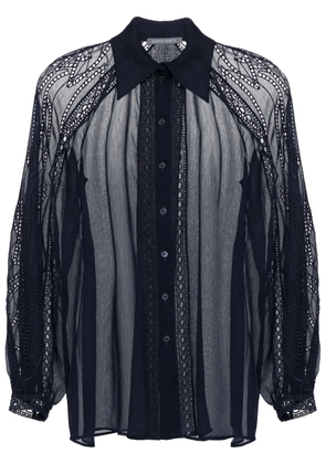 Alberta Ferretti lace-trim chiffon shirt - Blue