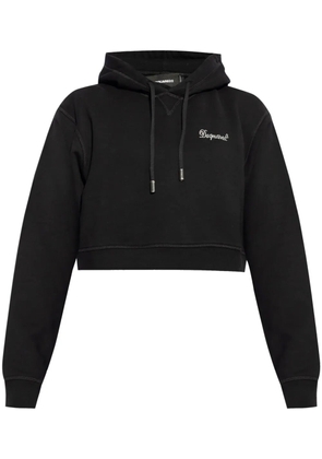 DSQUARED2 rhinestone-logo cropped hoodie - Black
