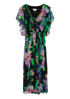 NISSA floral-print silk midi dress - Black