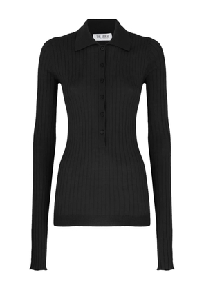 The Attico chunky-ribbed polo top - Black