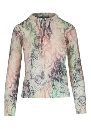 Kinross Cashmere snakeskin-print long-sleeved top - Neutrals