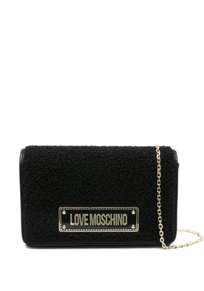 Love Moschino logo-plaque shearling shoulder bag - Black