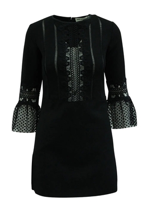 Self-Portrait lace-insert bell-sleeve mini dress - Black