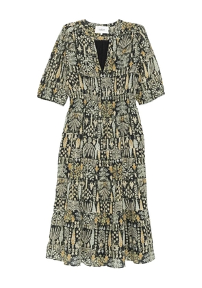 Ba&Sh Panissa floral-print puff-sleeve midi dress - Black