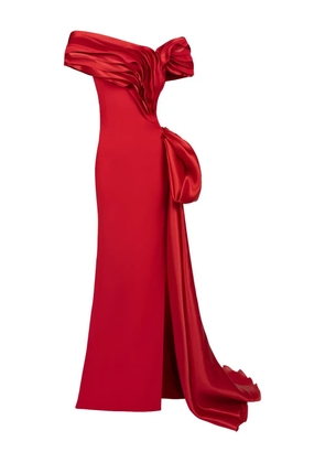 Gaby Charbachy ruffled bow-embellished evening gown - Red
