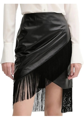 IRO leather fringe asymmetric midi skirt - Black