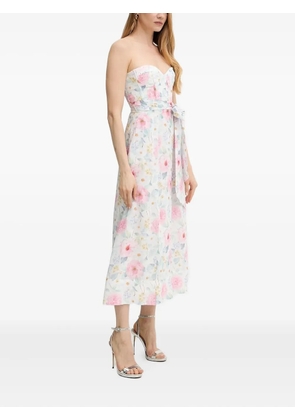 Bardot floral-print corset midi dress - White